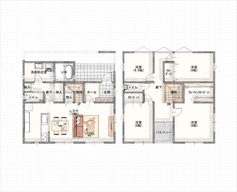 ゆったりと過ごせる２階建ての家